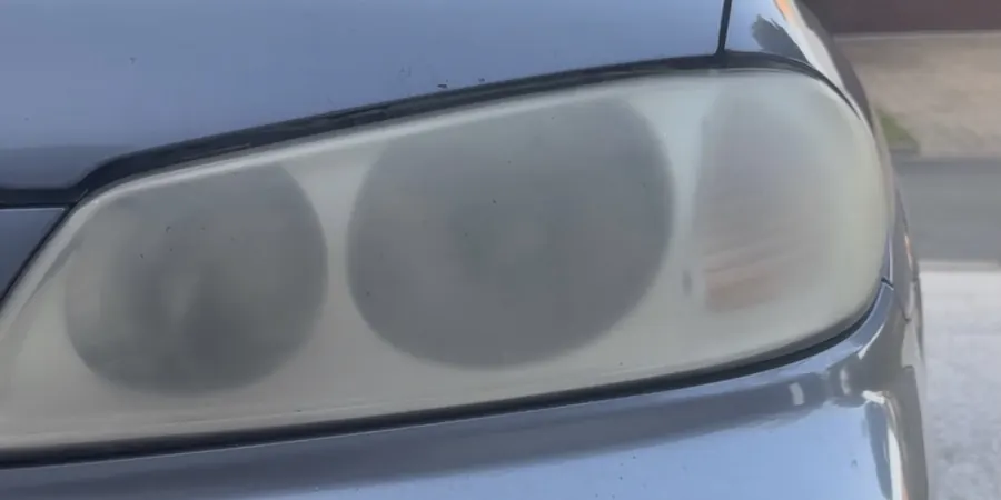 Headlight before: cloudy, oxidised lens