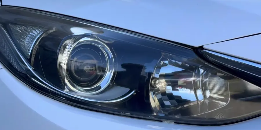 Same headlight after restoration: clear lens